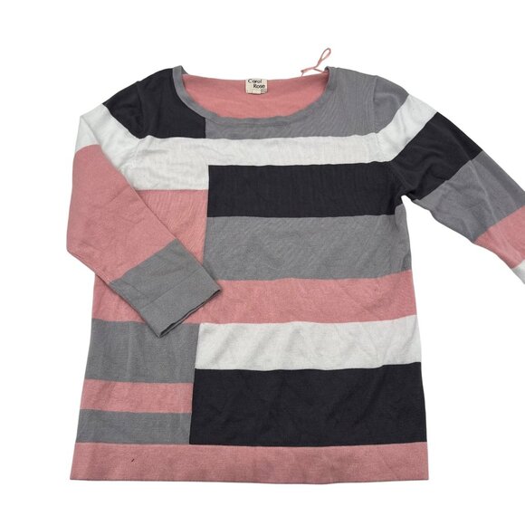 Carol Rose Women's Medium Sweater Lightweight 3/4 Sleeve Pink Gray Colorblock - Picture 1 of 5